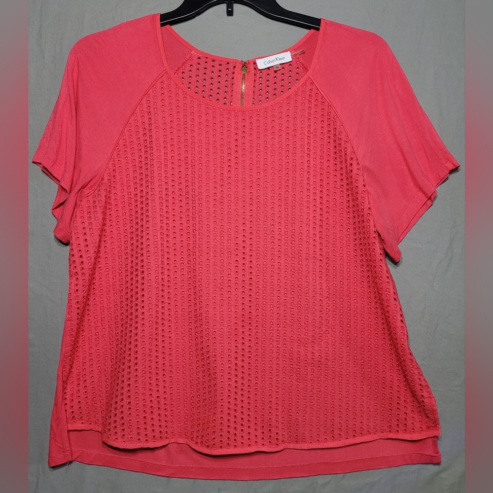 Calvin Klein Barbie Pink Gold Zipper Eyelet Top Womens Plus Size 0X